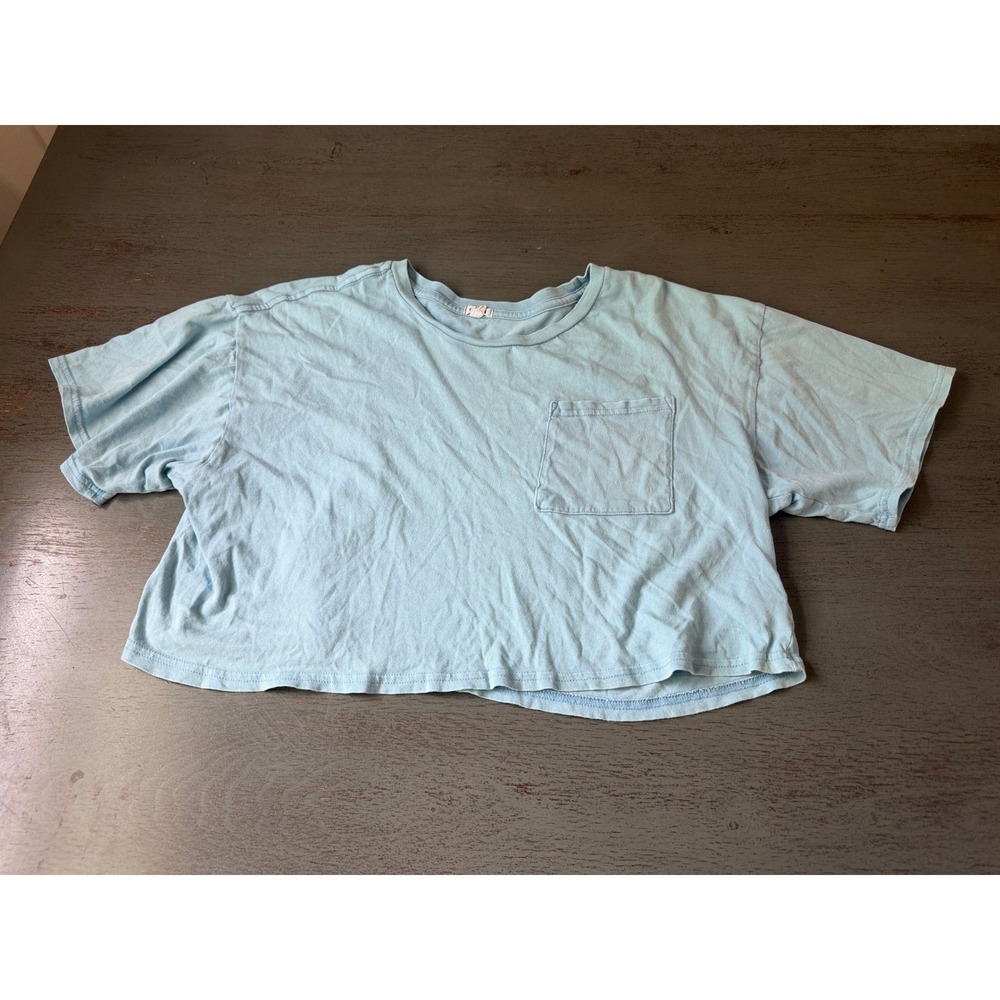 Garage Light Blue Cotton Pocket Crop Top Short Sleeve Boxy Tee Medium